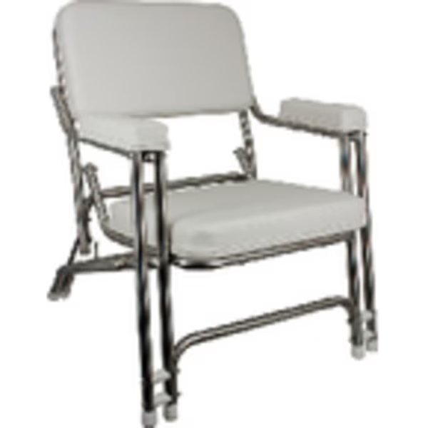 1080021SS Deck Folding Chair; White With Stainless Steel Tubing, Springfield Marine, Mfr#: 1080021-SS